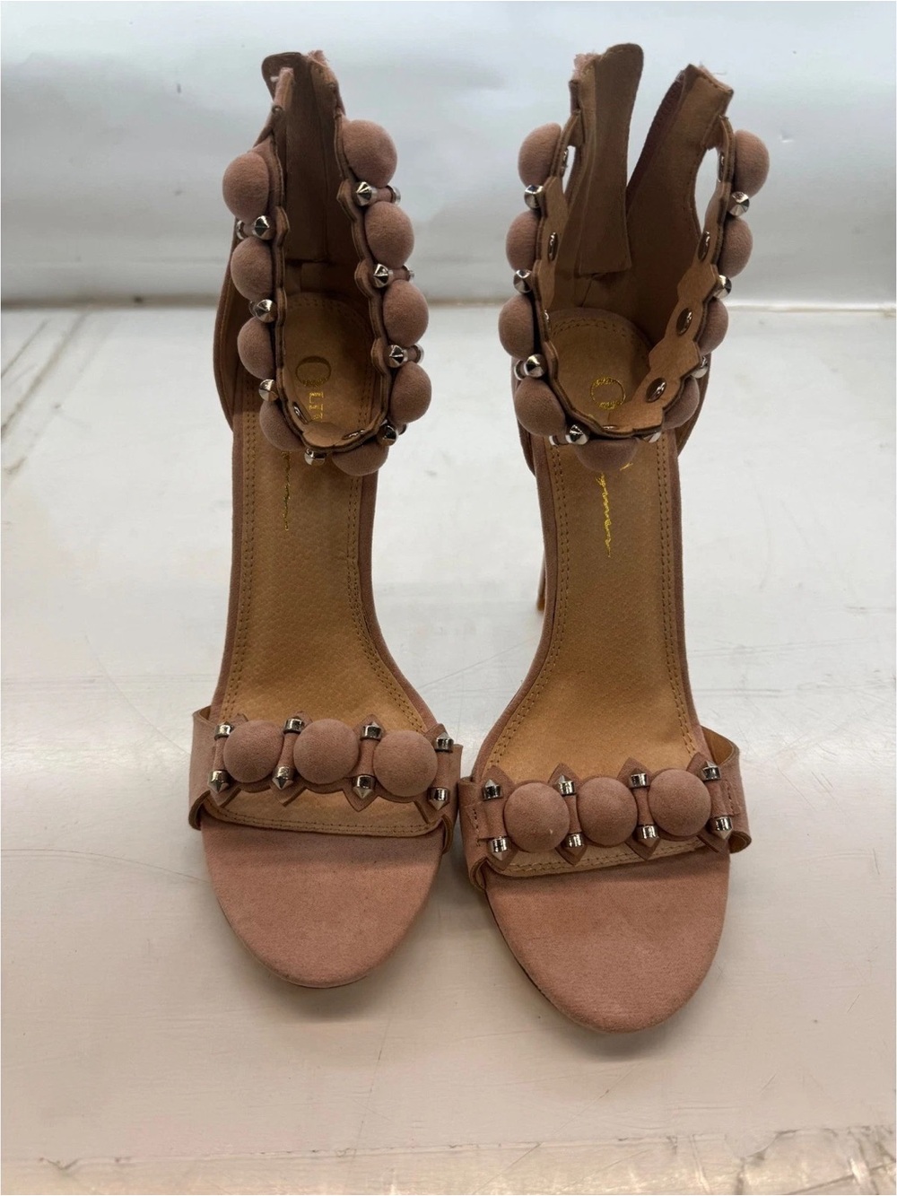 Olivia Miller Blush Brown Beaded Ankle-Strap Heels